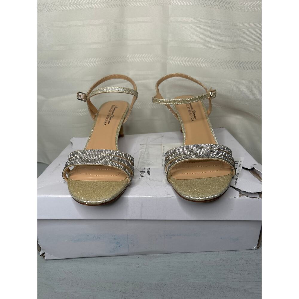 American Glamour Badgley Mischka Kan Heeled Sandals Light Gold Size 8M - Picture 7 of 12